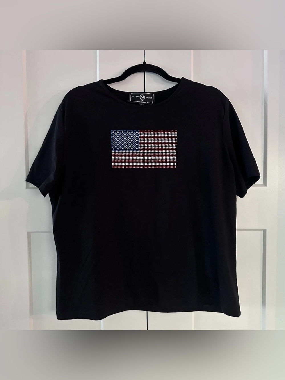 St. John Sport Black Tee with Rhinestone American Flag